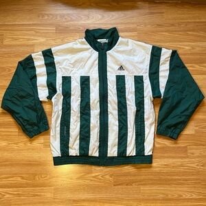 Adidas green & white windbreaker jacket